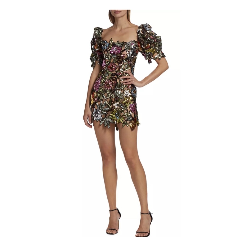 Oscar de la Renta sequin floral appliqué dress- Size 4 never worn